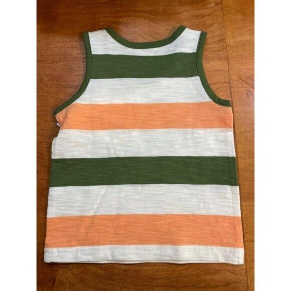 Carters Baby Tank Top 9M Green/Orange/White Stripes Cotton Blend With Front Pock - Picture 2 of 2